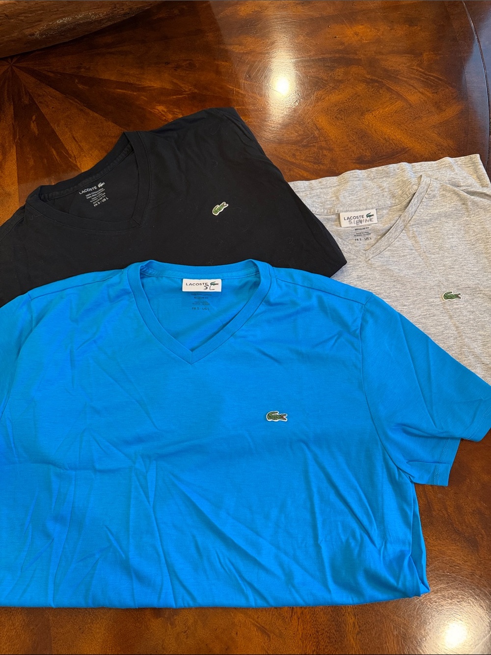 Lacoste V-Neck Tee Trio - Black, Gray, Bright Blue